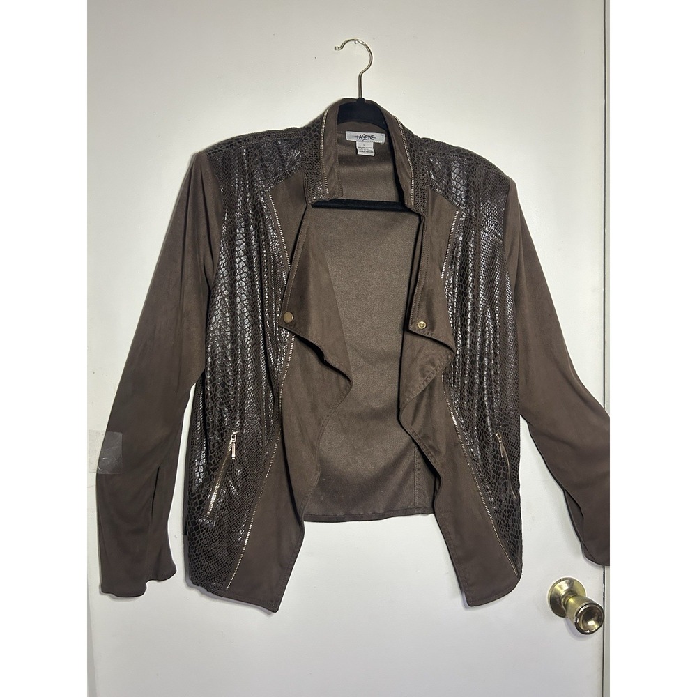 Laseine Woman's Open Front Moto Jacket Asymmetrical Biker Foux Suede Edgy Large‎